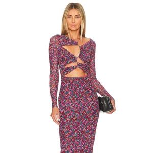 AFRM Long Sleeve Cutout Midi Dress in Pink Floral Print